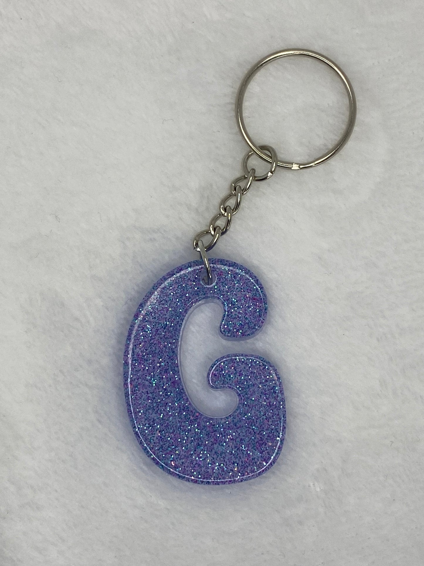 Blue Glitter Hippie Font Letter Keychains