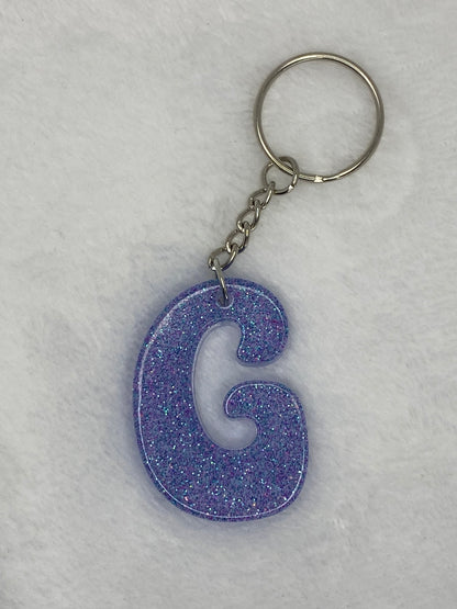Blue Glitter Hippie Font Letter Keychains