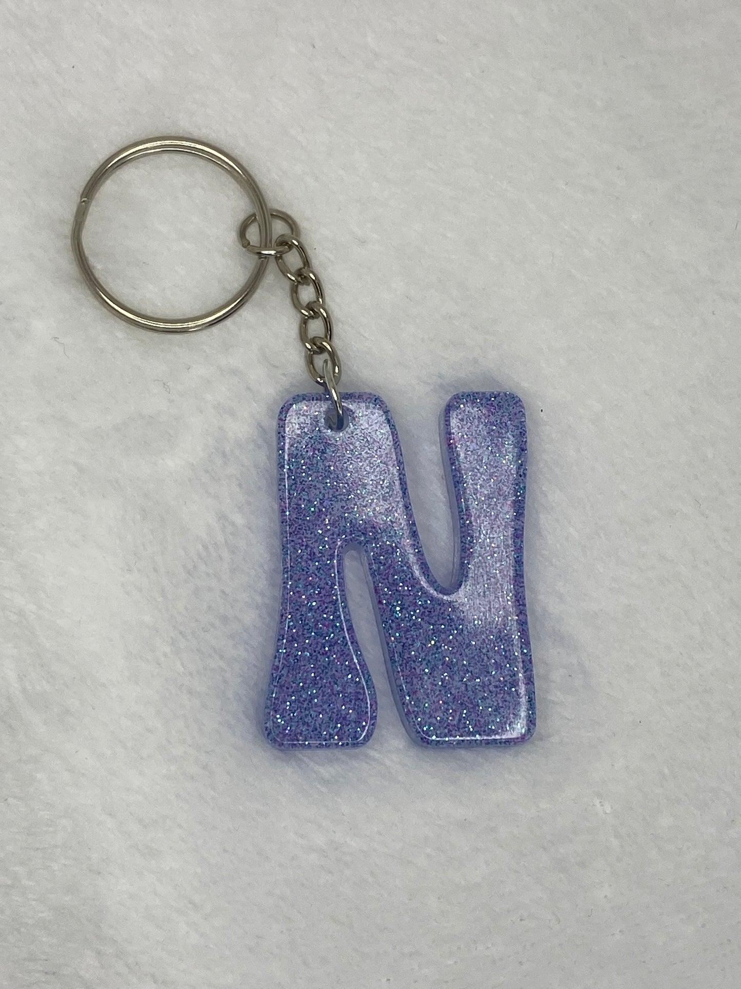 Blue Glitter Hippie Font Letter Keychains