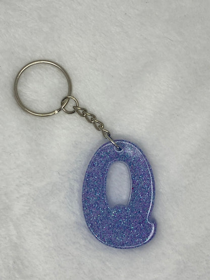 Blue Glitter Hippie Font Letter Keychains