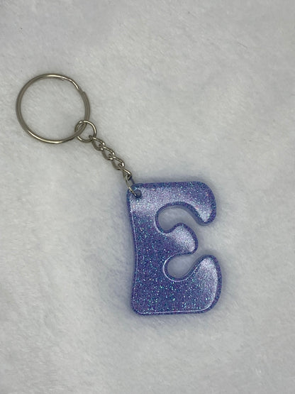 Blue Glitter Hippie Font Letter Keychains