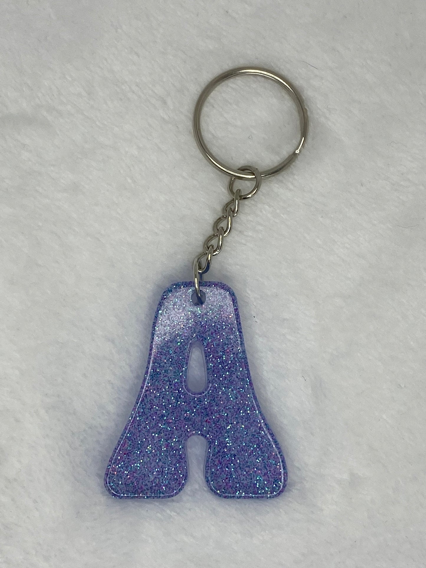 Blue Glitter Hippie Font Letter Keychains