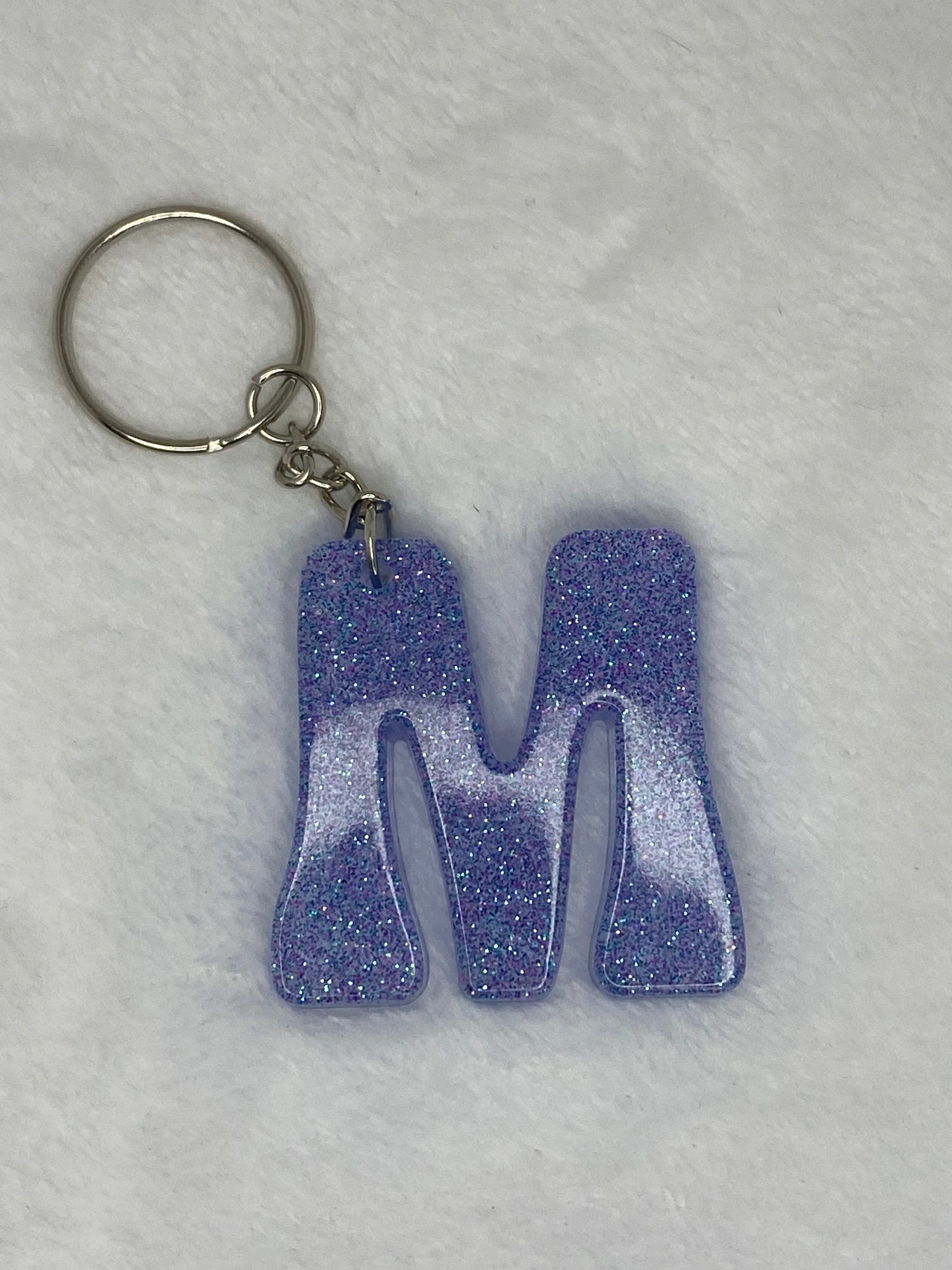 Blue Glitter Hippie Font Letter Keychains