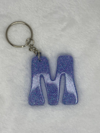 Blue Glitter Hippie Font Letter Keychains