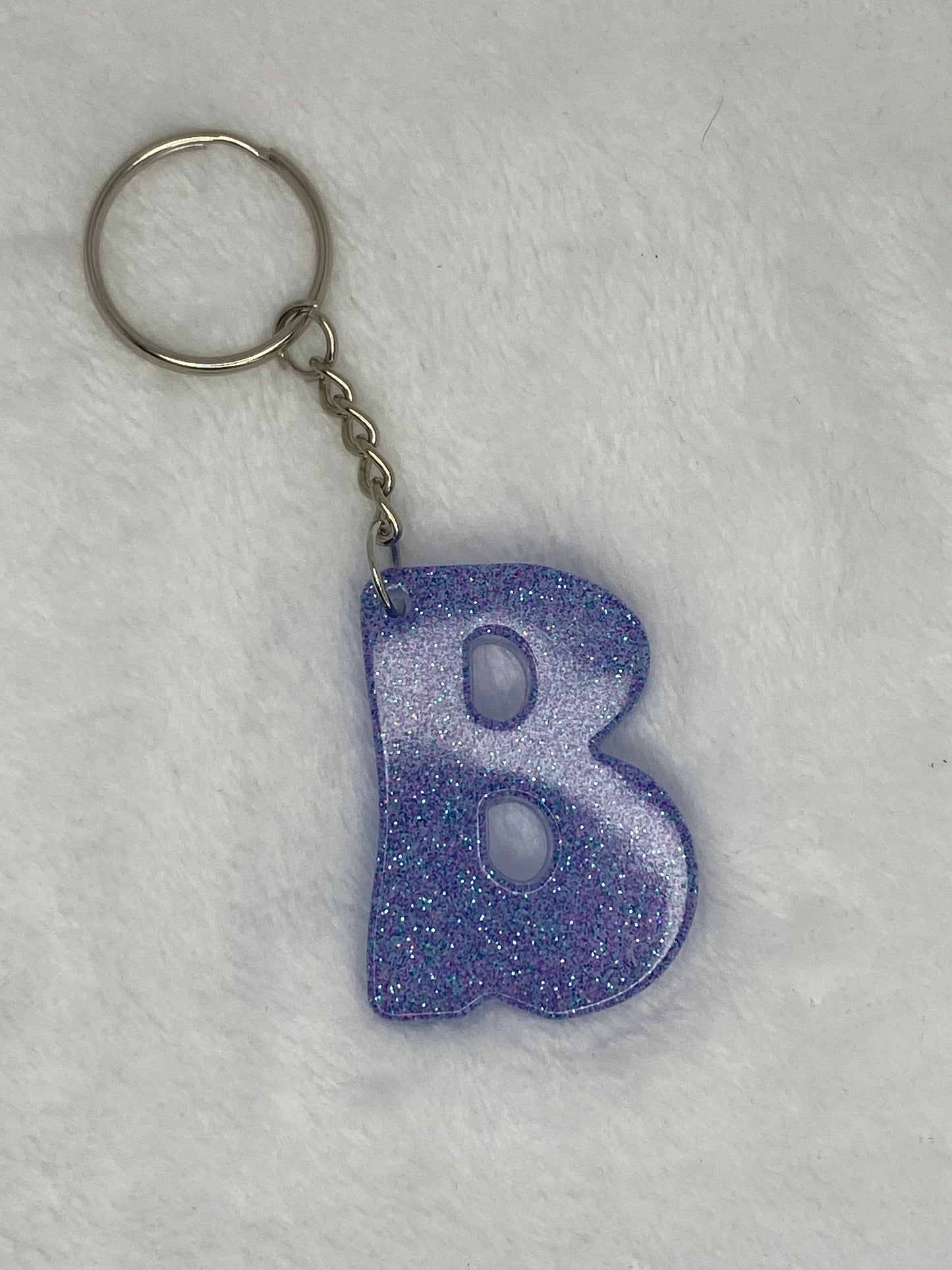 Blue Glitter Hippie Font Letter Keychains
