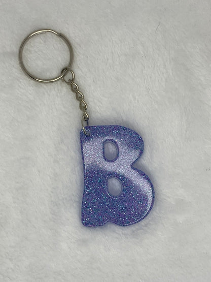 Blue Glitter Hippie Font Letter Keychains