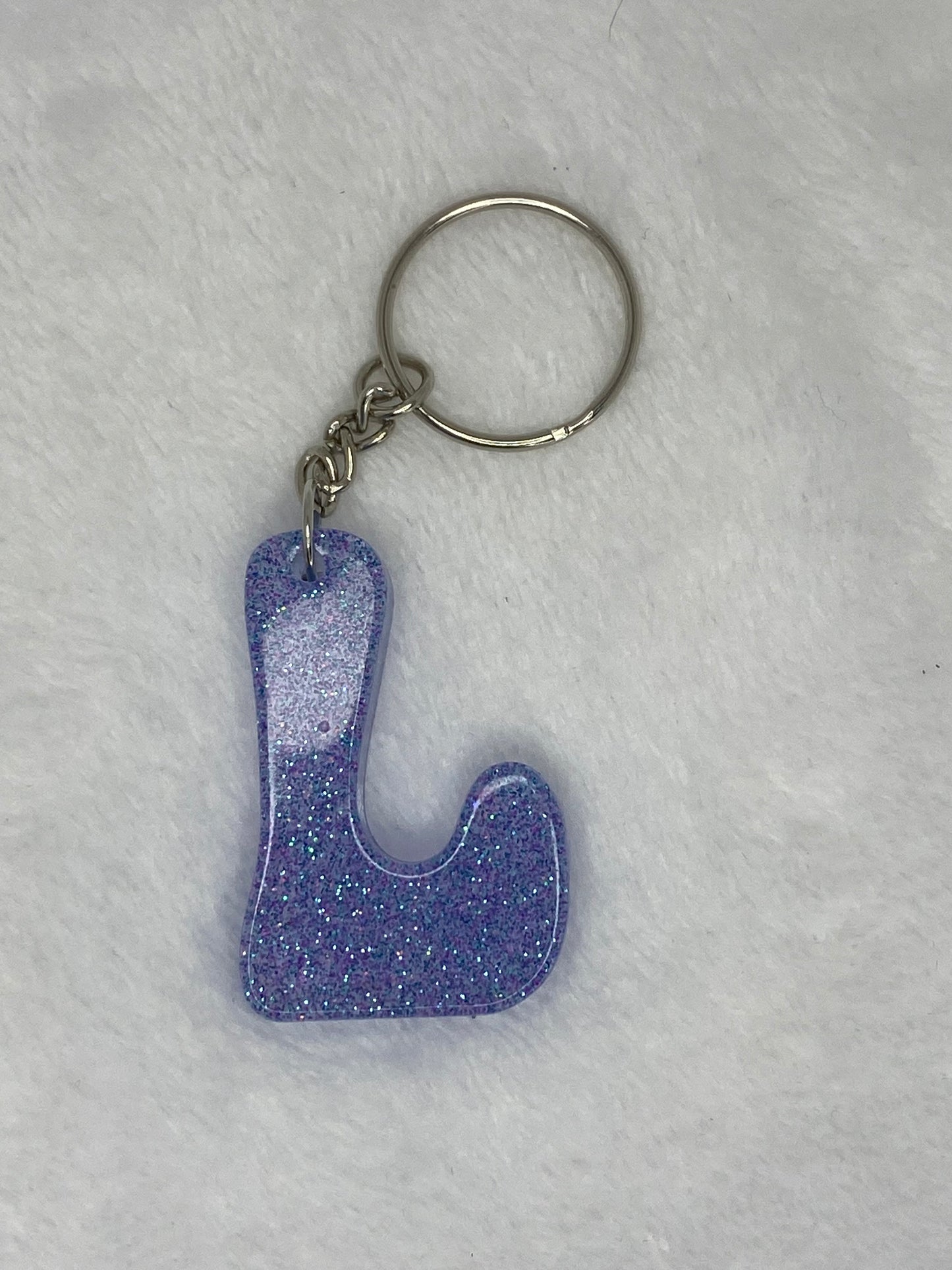 Blue Glitter Hippie Font Letter Keychains