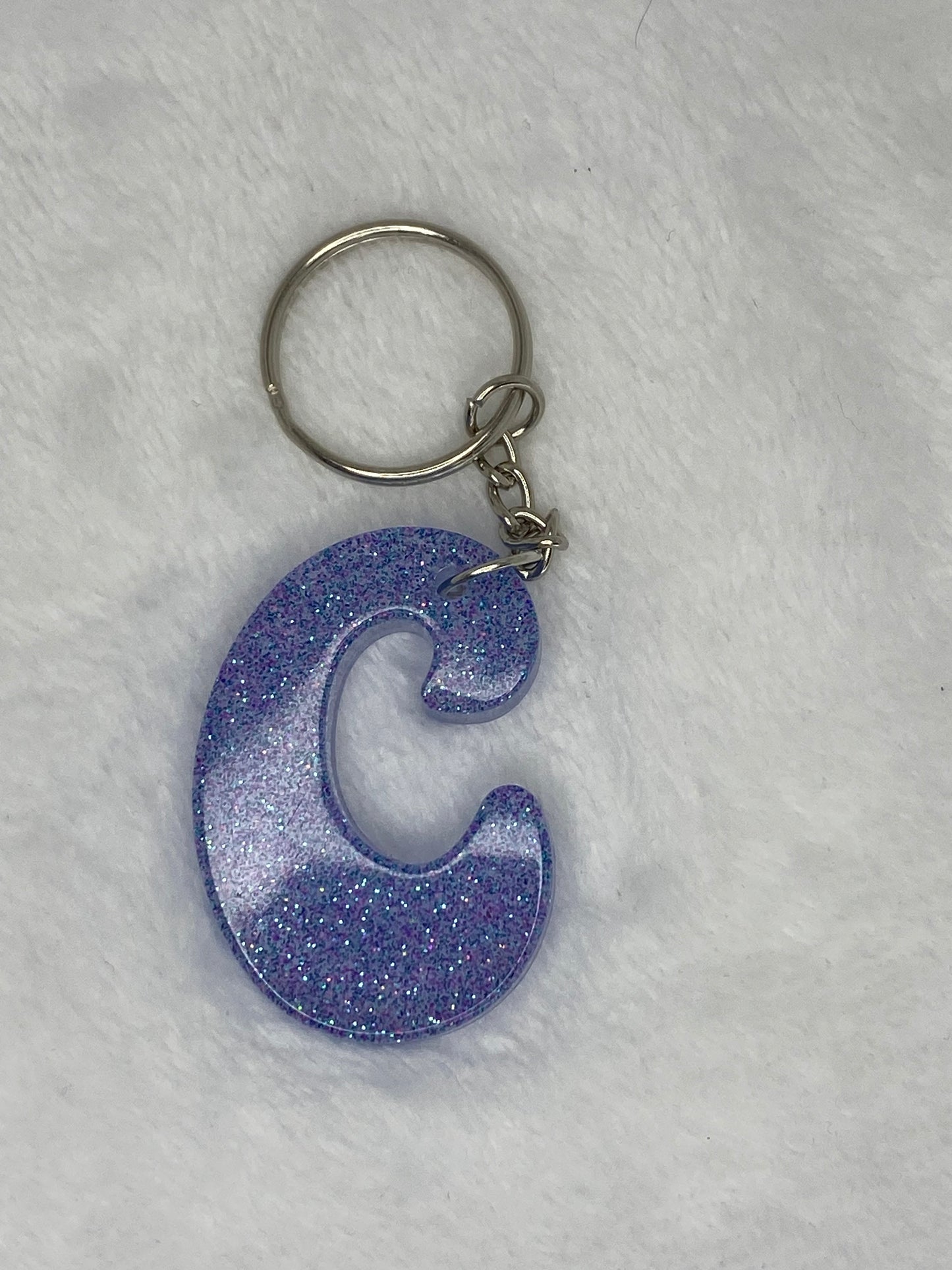 Blue Glitter Hippie Font Letter Keychains