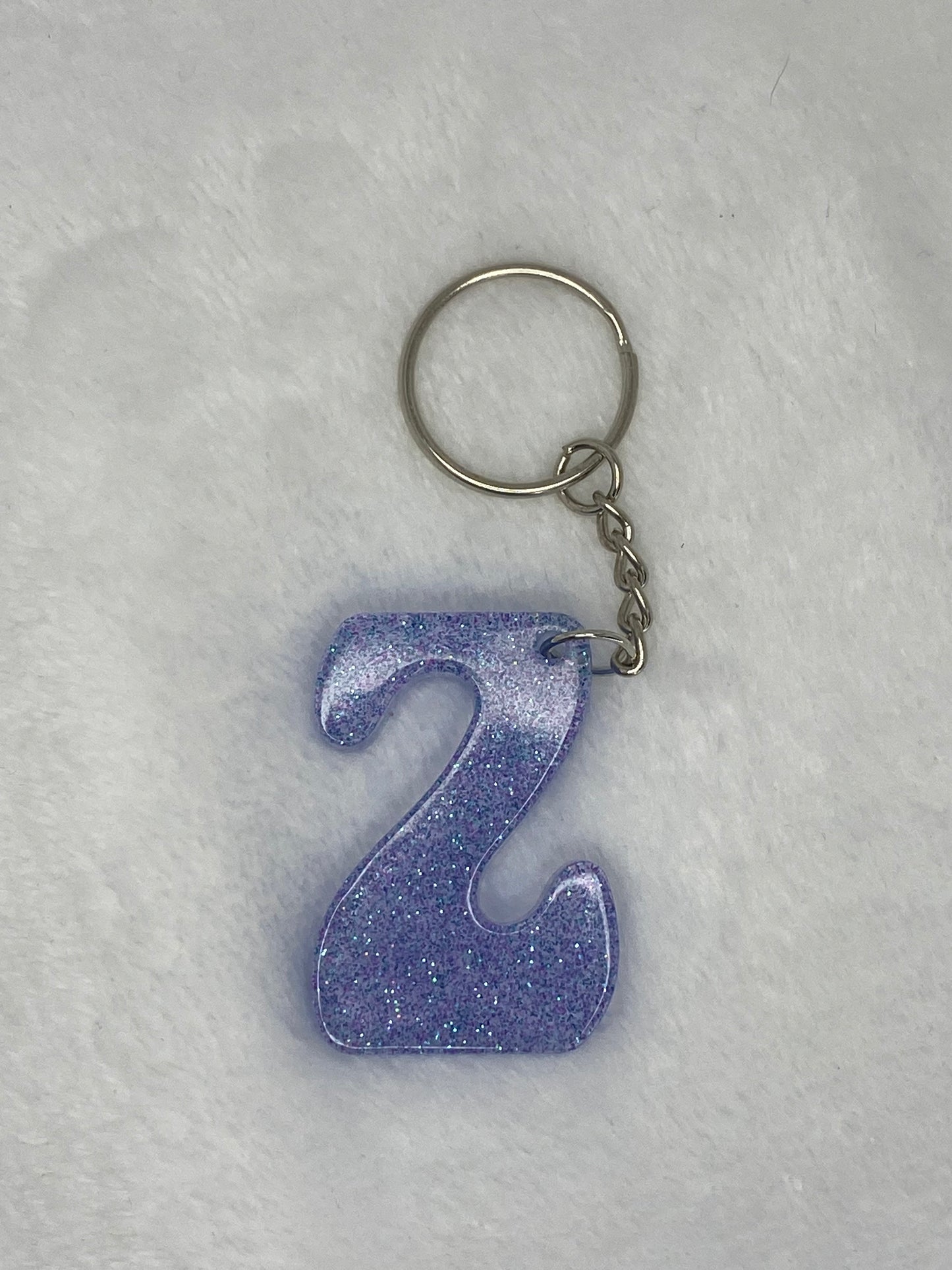Blue Glitter Hippie Font Letter Keychains