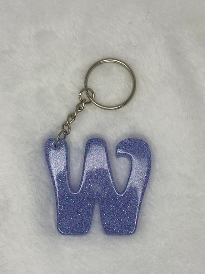 Blue Glitter Hippie Font Letter Keychains