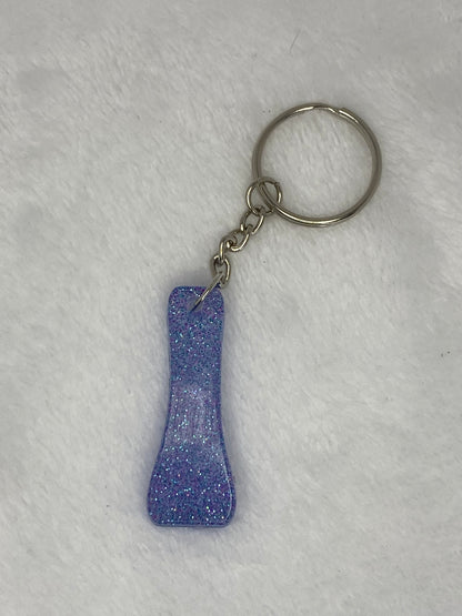 Blue Glitter Hippie Font Letter Keychains
