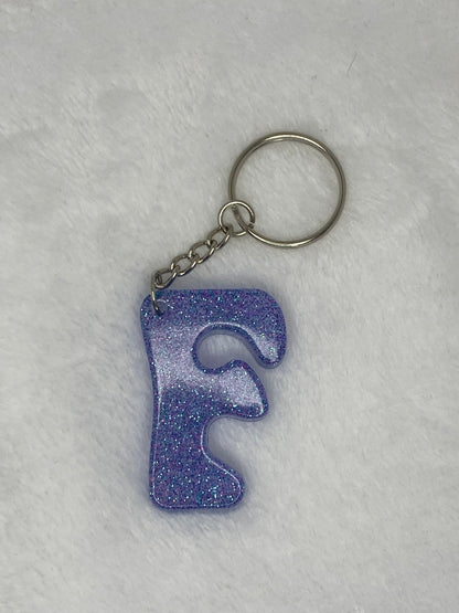 Blue Glitter Hippie Font Letter Keychains