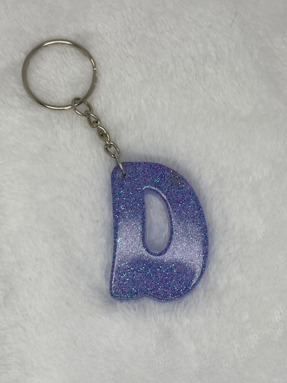 Blue Glitter Hippie Font Letter Keychains