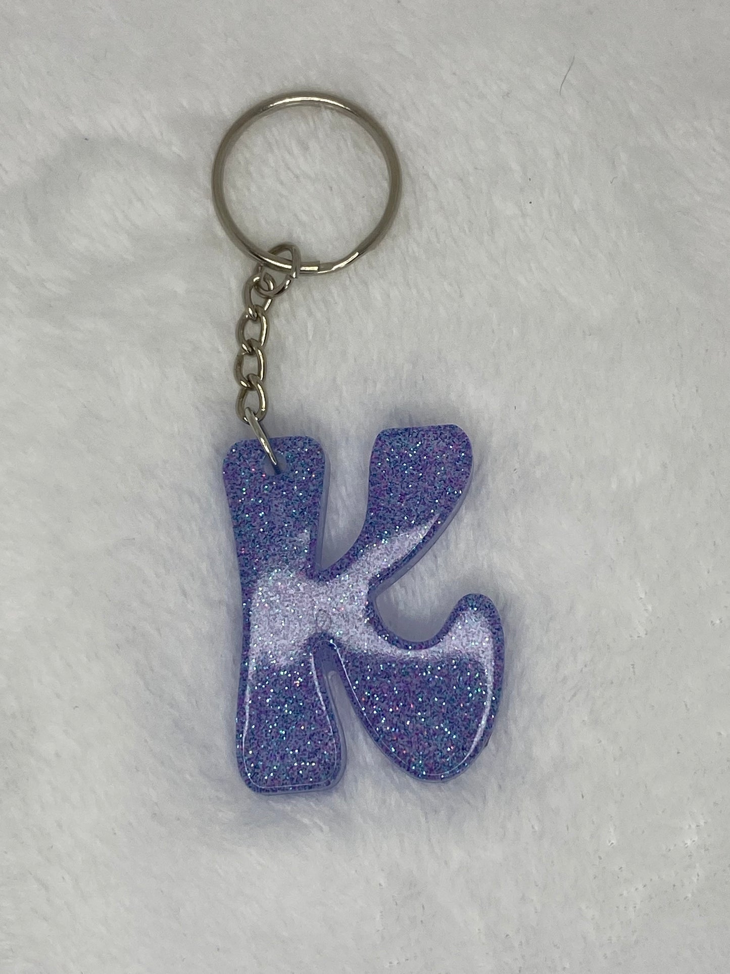 Blue Glitter Hippie Font Letter Keychains