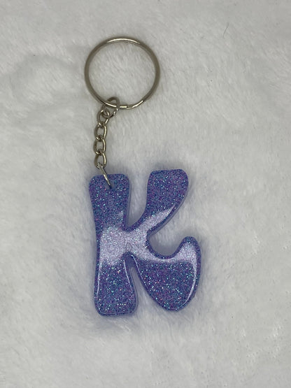 Blue Glitter Hippie Font Letter Keychains