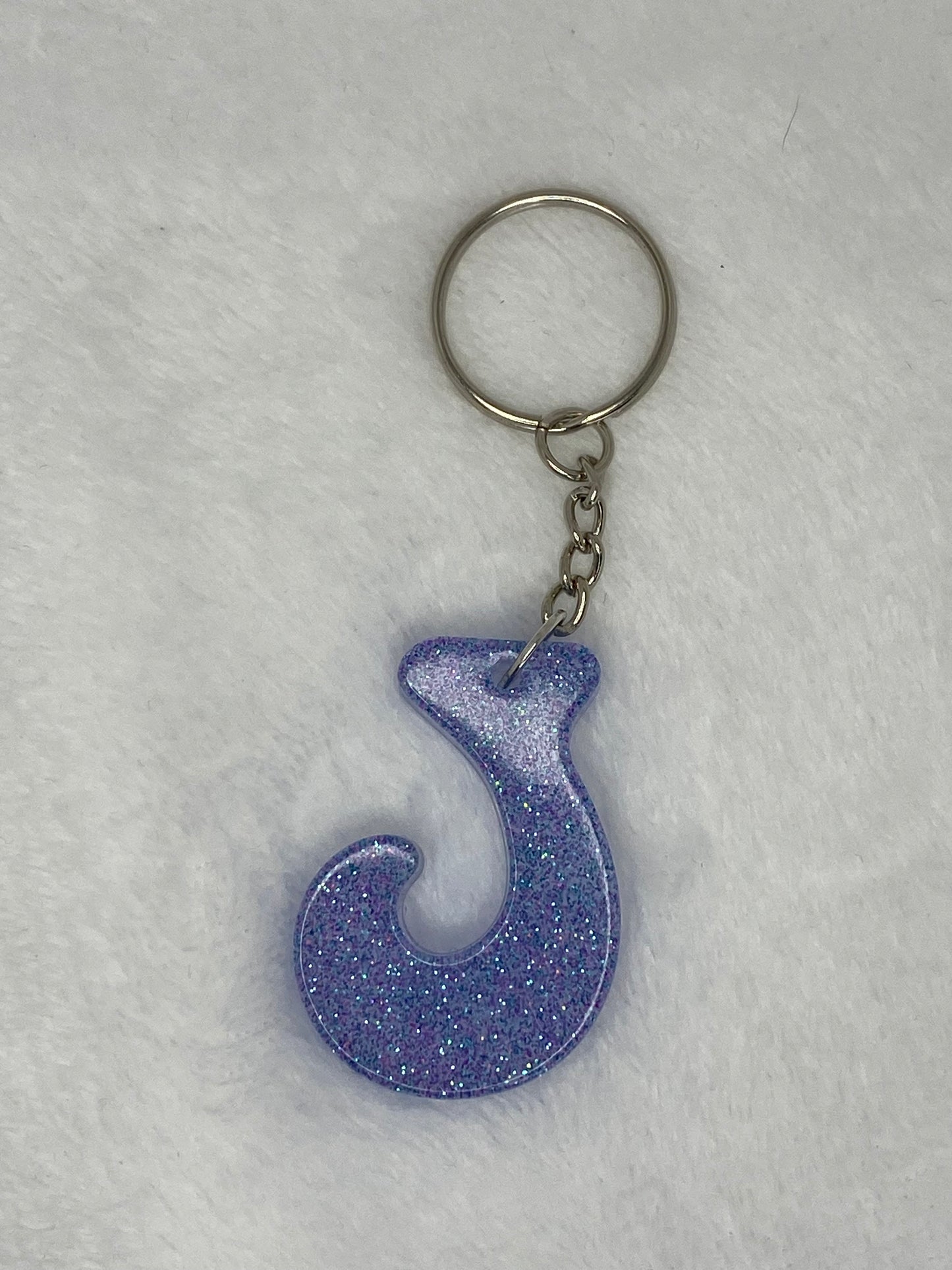 Blue Glitter Hippie Font Letter Keychains
