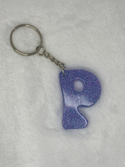 Blue Glitter Hippie Font Letter Keychains