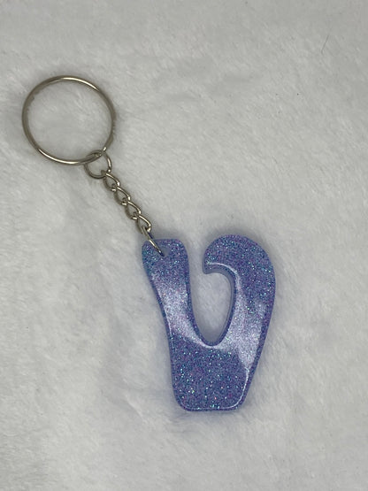 Blue Glitter Hippie Font Letter Keychains