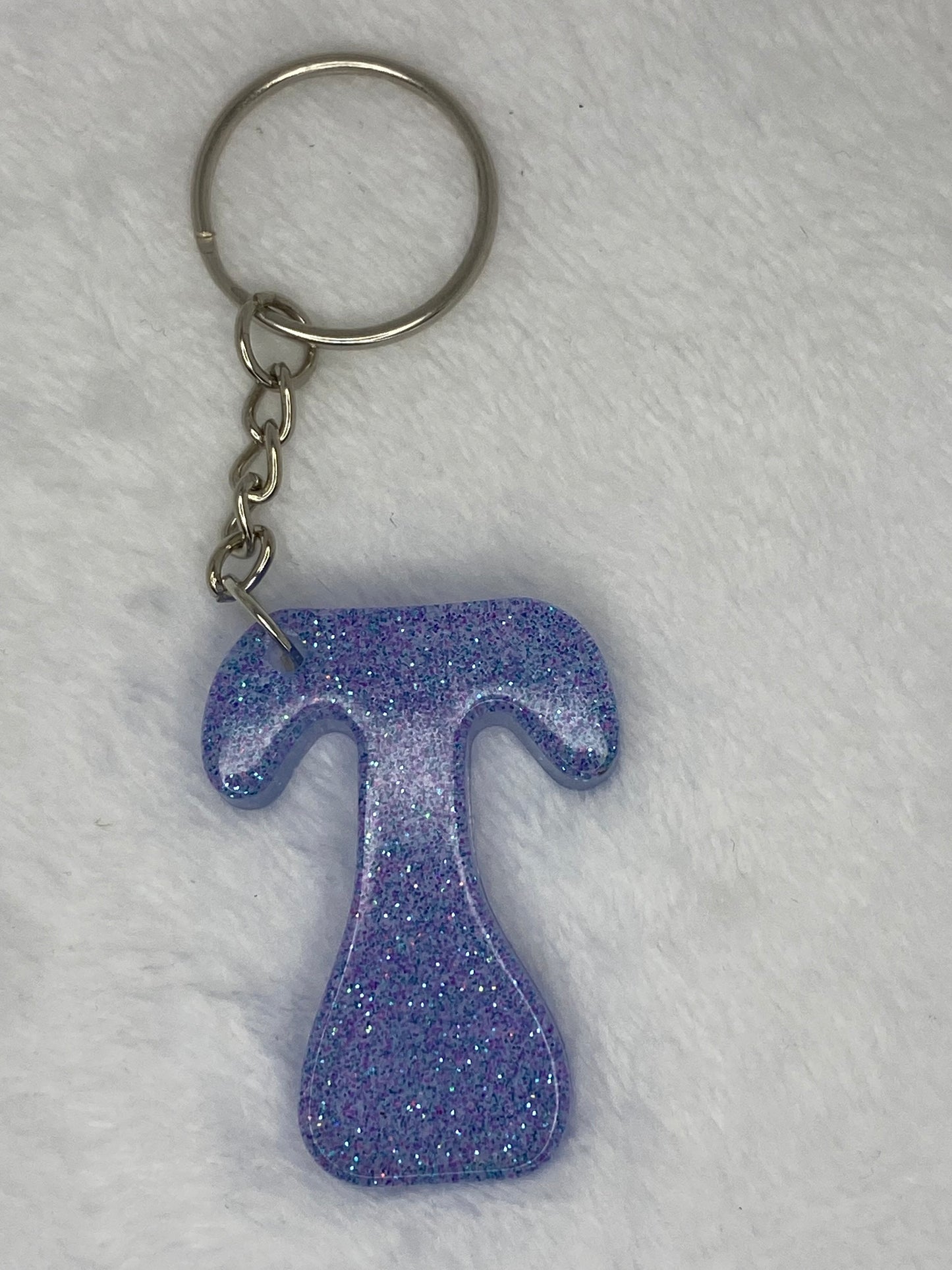 Blue Glitter Hippie Font Letter Keychains