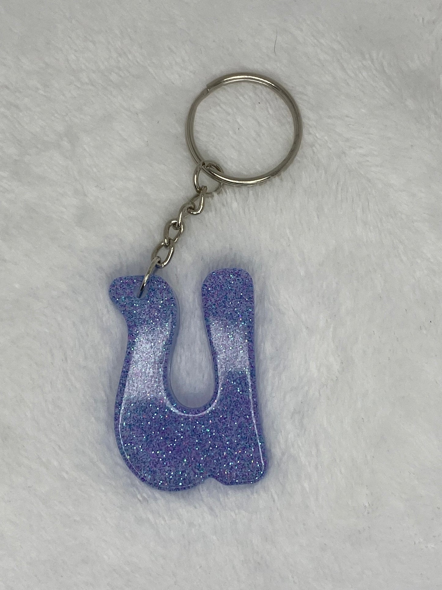 Blue Glitter Hippie Font Letter Keychains