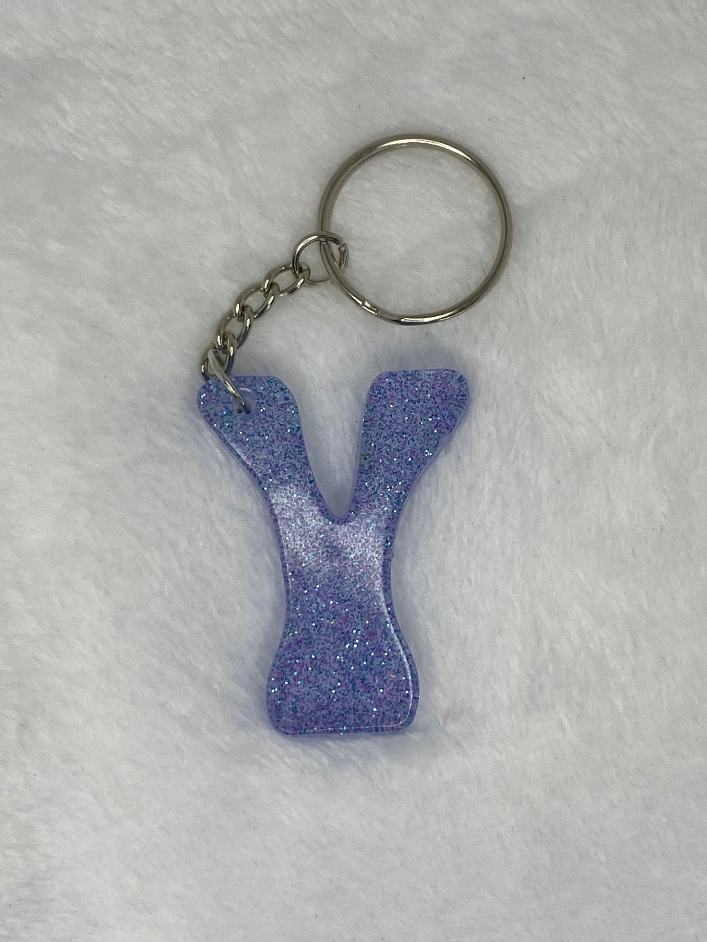 Blue Glitter Hippie Font Letter Keychains