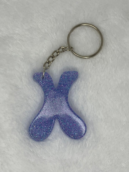 Blue Glitter Hippie Font Letter Keychains
