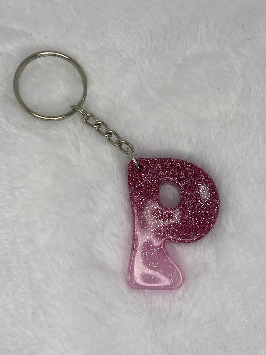 Light and Dark Pink Hippie Font Letter Keychains