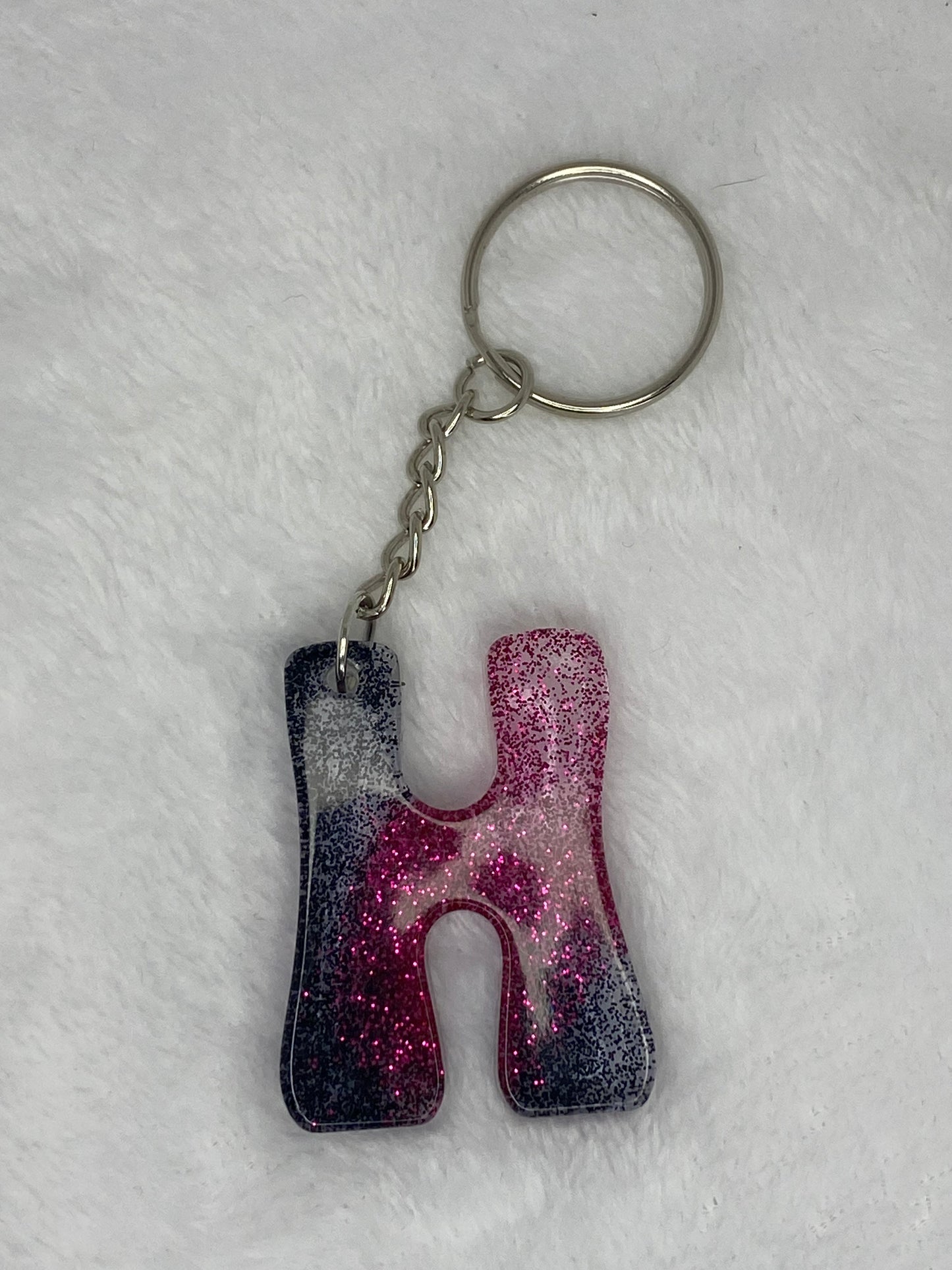 Black and Dark Pink Glitter Hippie Font Letter Keychains