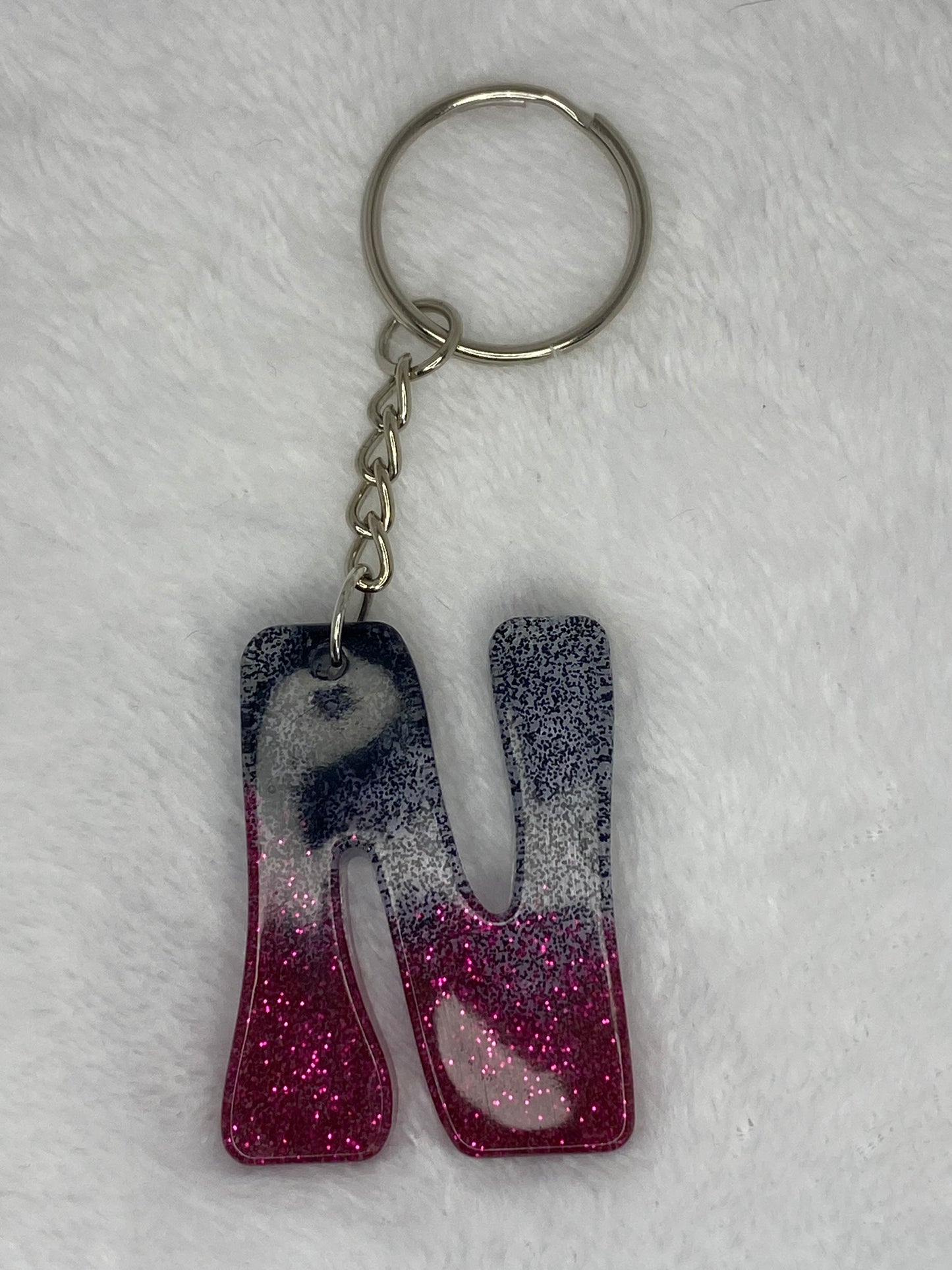 Black and Dark Pink Glitter Hippie Font Letter Keychains