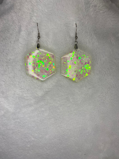 Yellow Chunky Glitter Hexagon Earrings