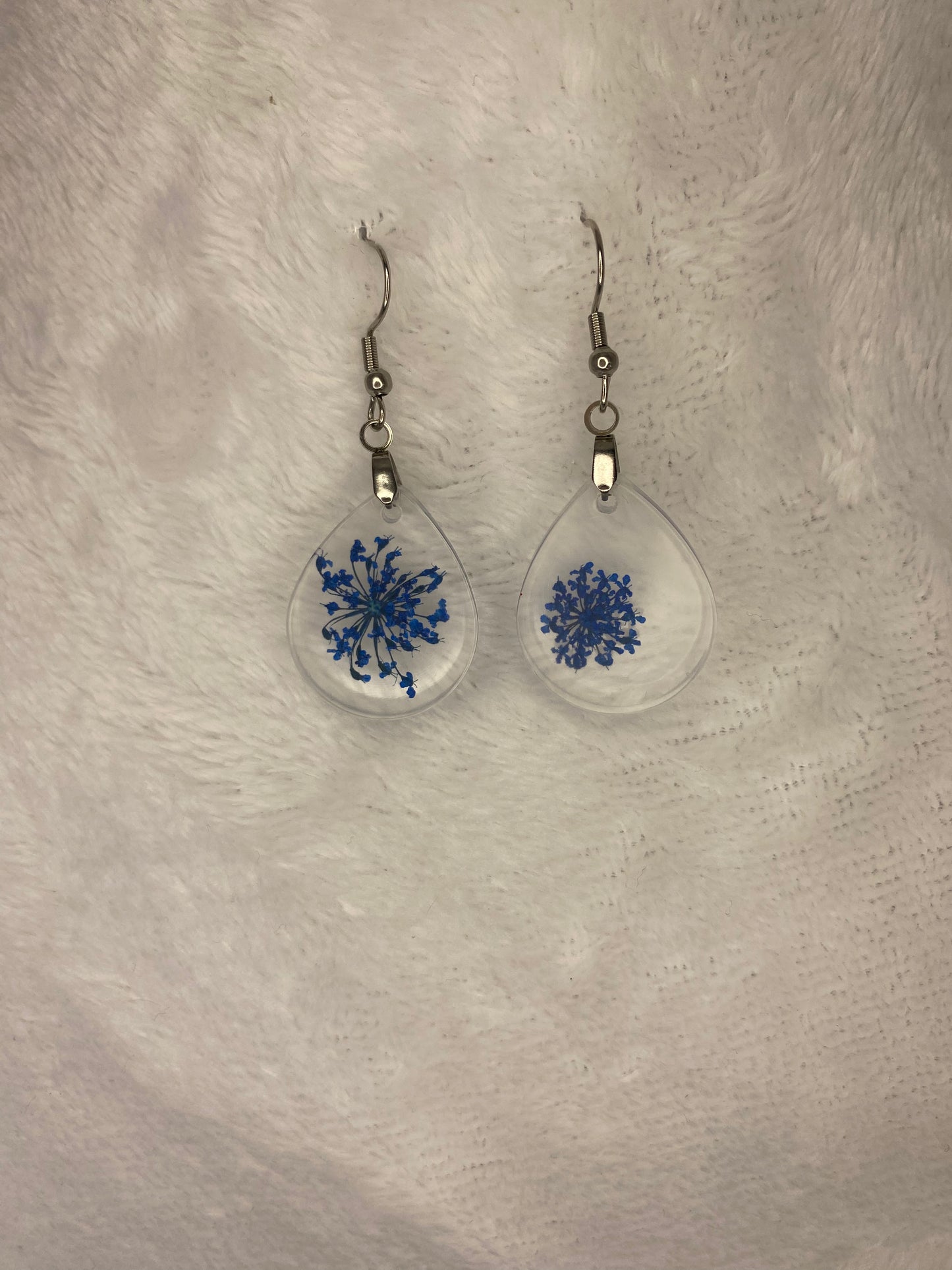 Small Teardrop with Blue Flower Earrings