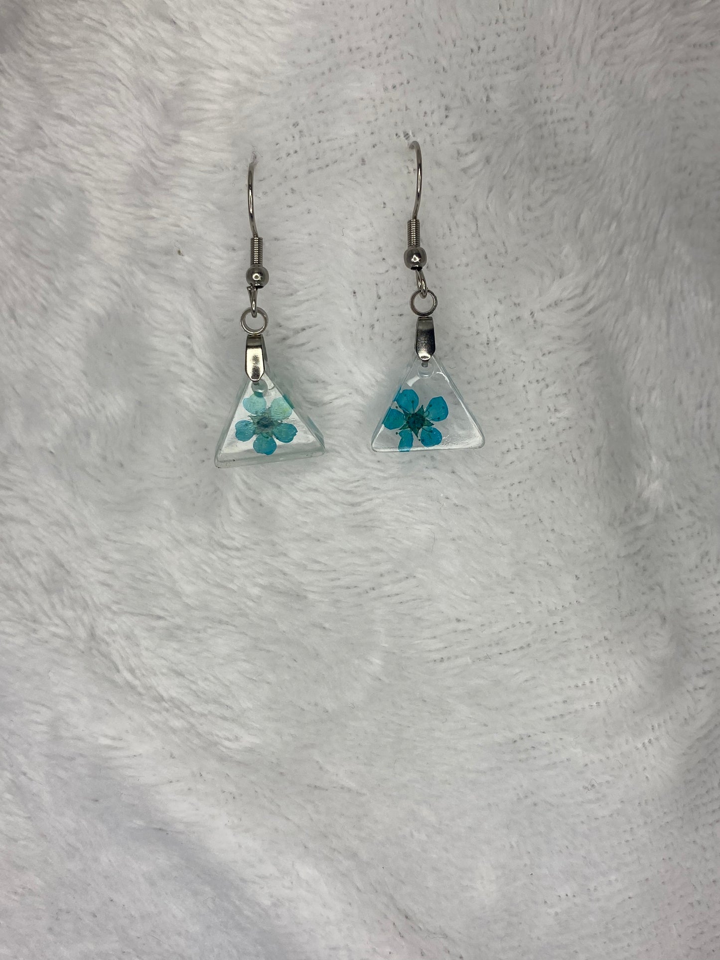Mini Triangle with Blue Flower Earrings
