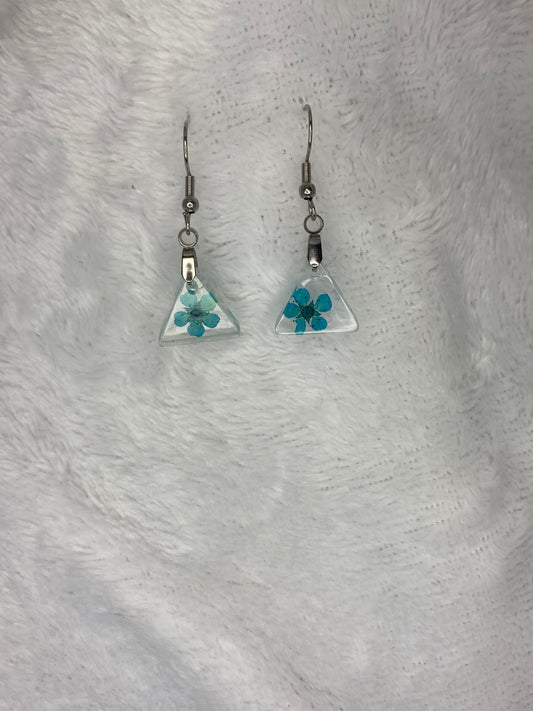 Mini Triangle with Blue Flower Earrings