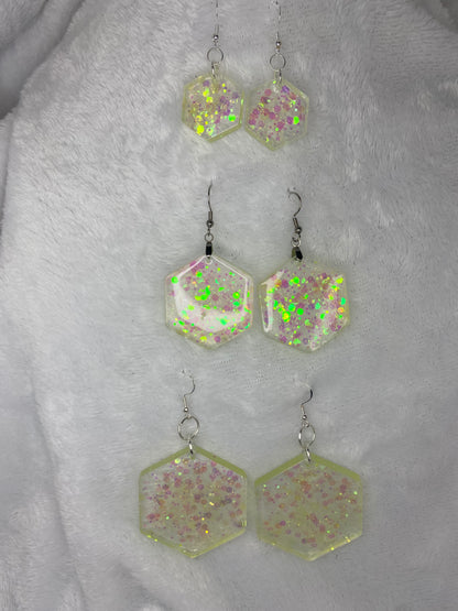 Yellow Chunky Glitter Hexagon Earrings
