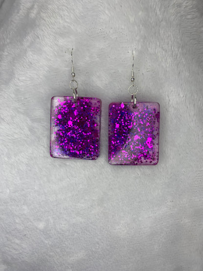 Purple Chunky Glitter Rectangle Earrings