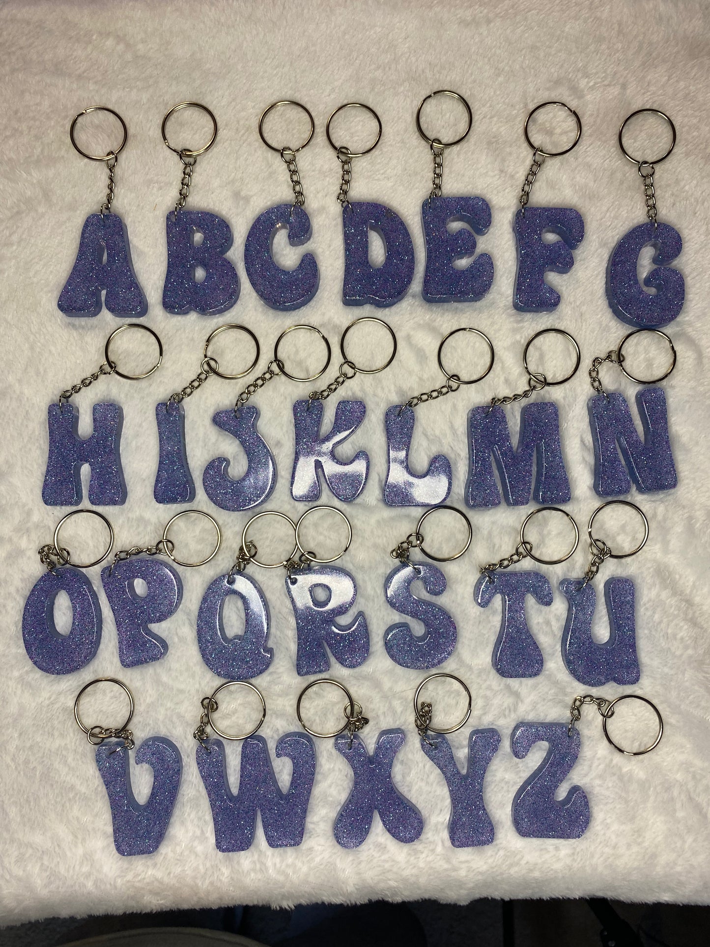 Blue Glitter Hippie Font Letter Keychains