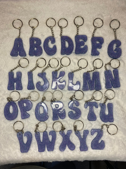 Blue Glitter Hippie Font Letter Keychains