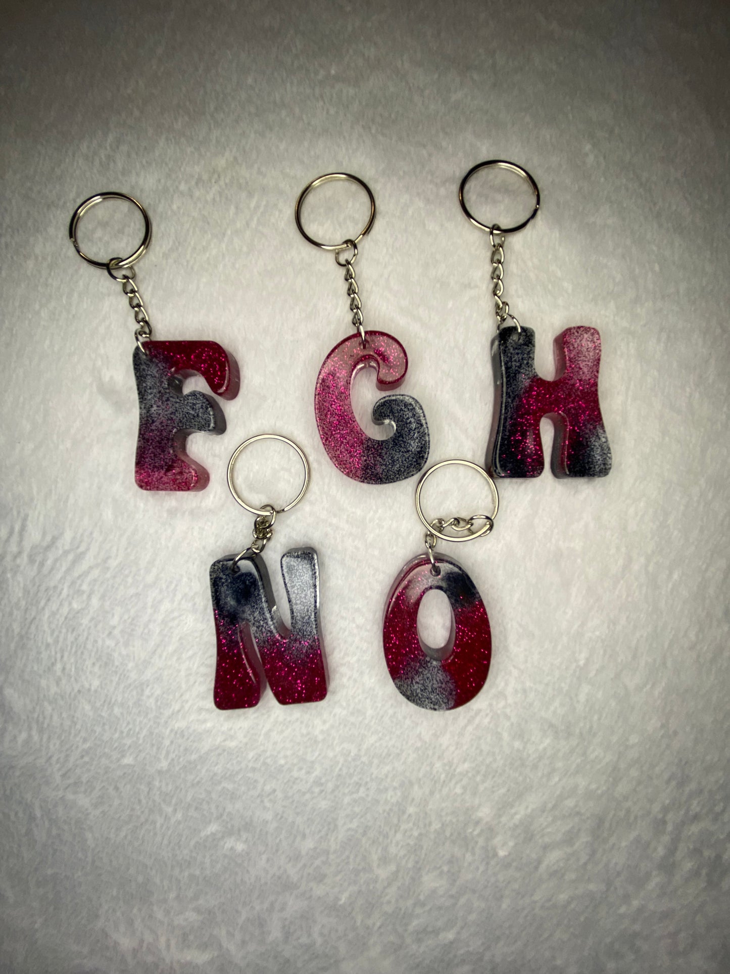 Black and Dark Pink Glitter Hippie Font Letter Keychains