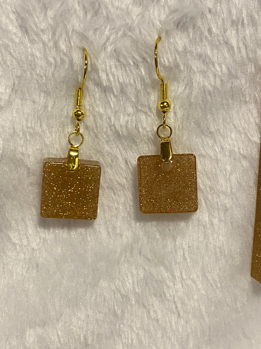 Small Gold Fine Glitter Resin Earrings