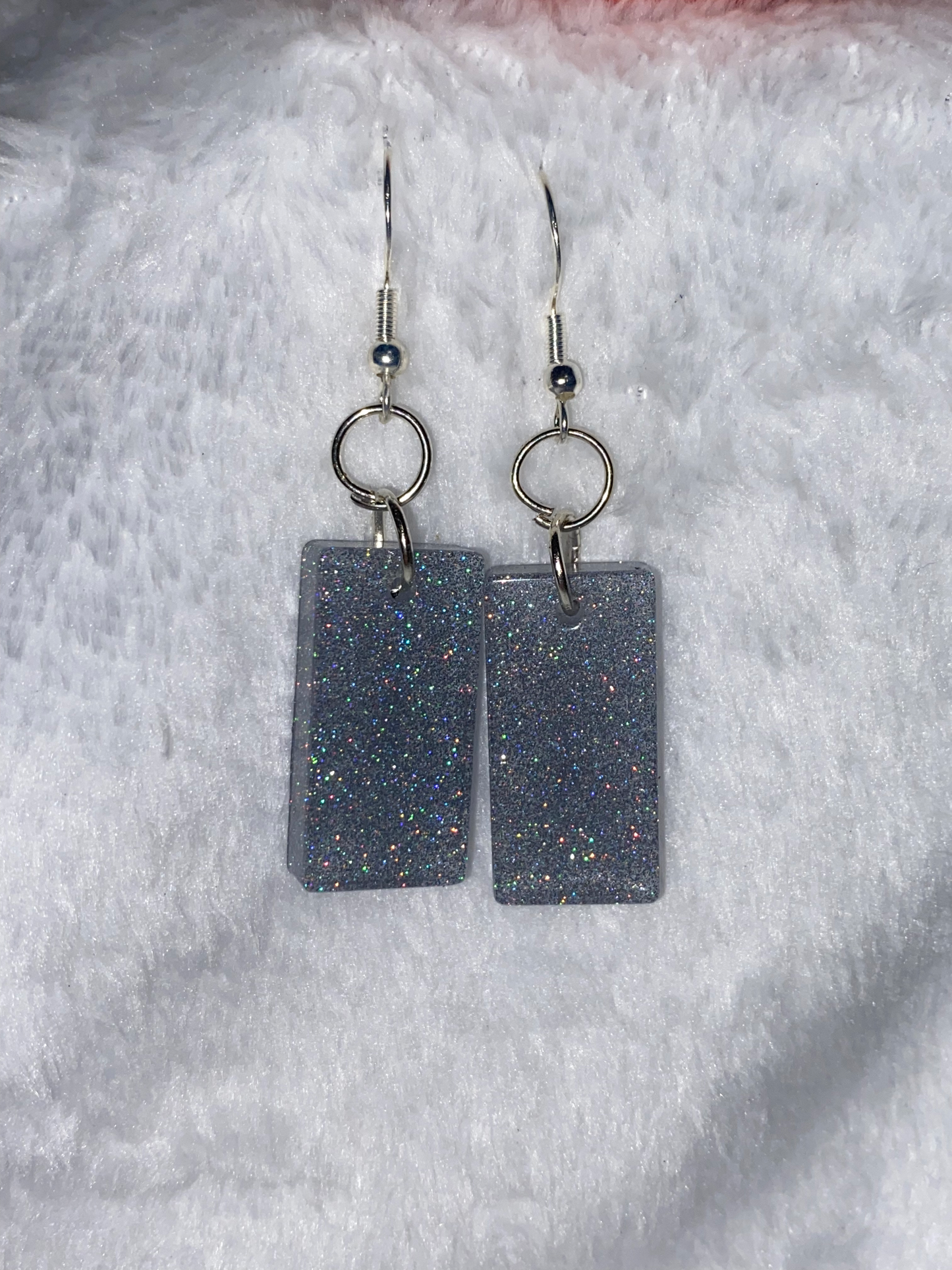 Medium Silver Fine Glitter Resin Earrings