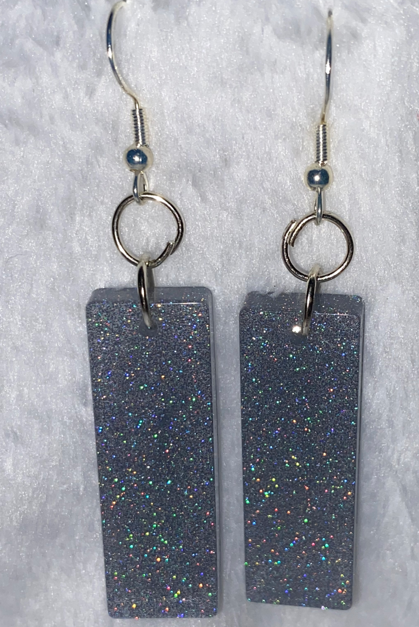 Large Silver Fine Glitter Resin Earrings