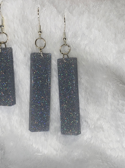 Extra Large Silver Fine Glitter Resin Earrings