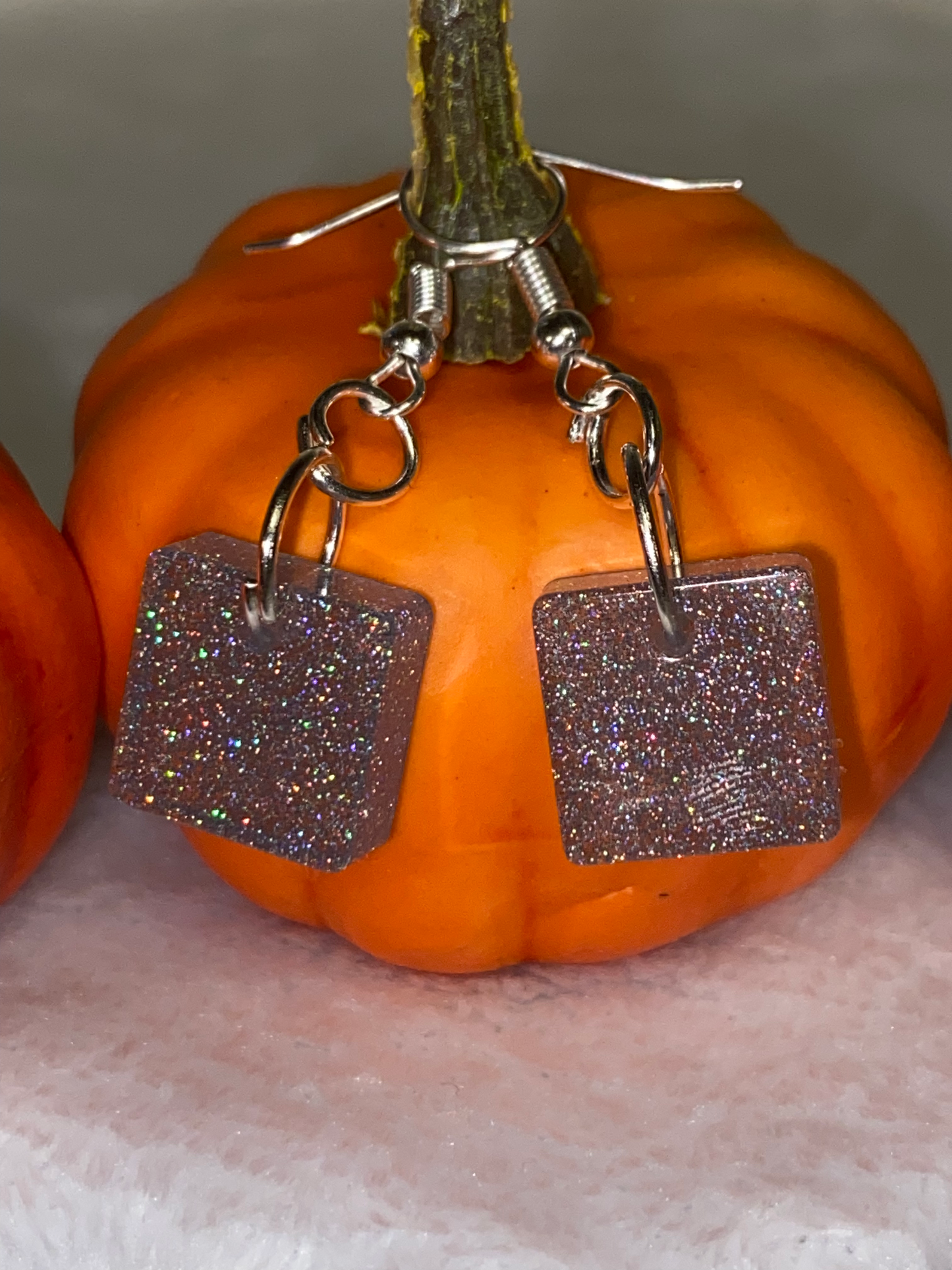 Small Silver Fine Glitter Resin Earrings