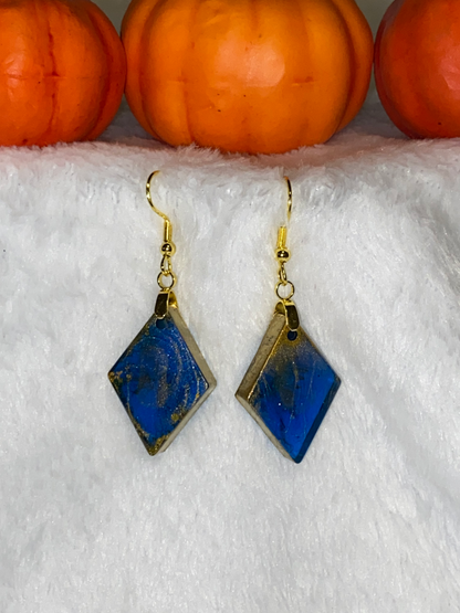 Small Blue & Gold Resin Earrings