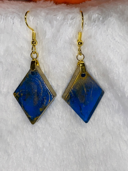Small Blue & Gold Resin Earrings