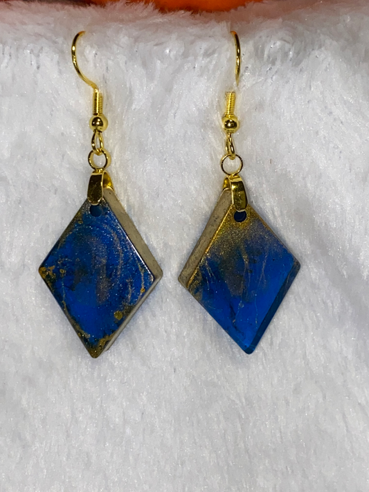 Small Blue & Gold Resin Earrings