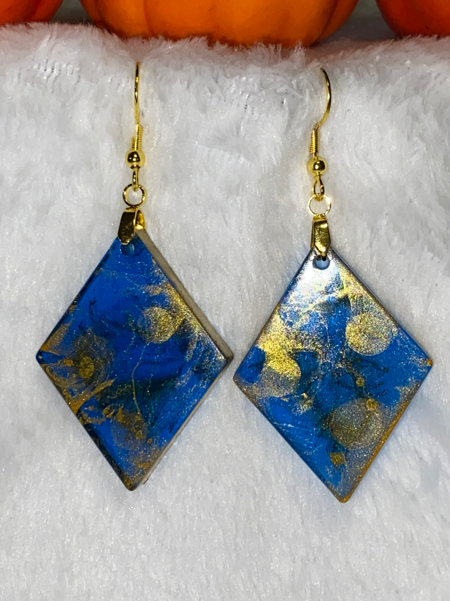 Medium Blue & Gold Resin Earrings