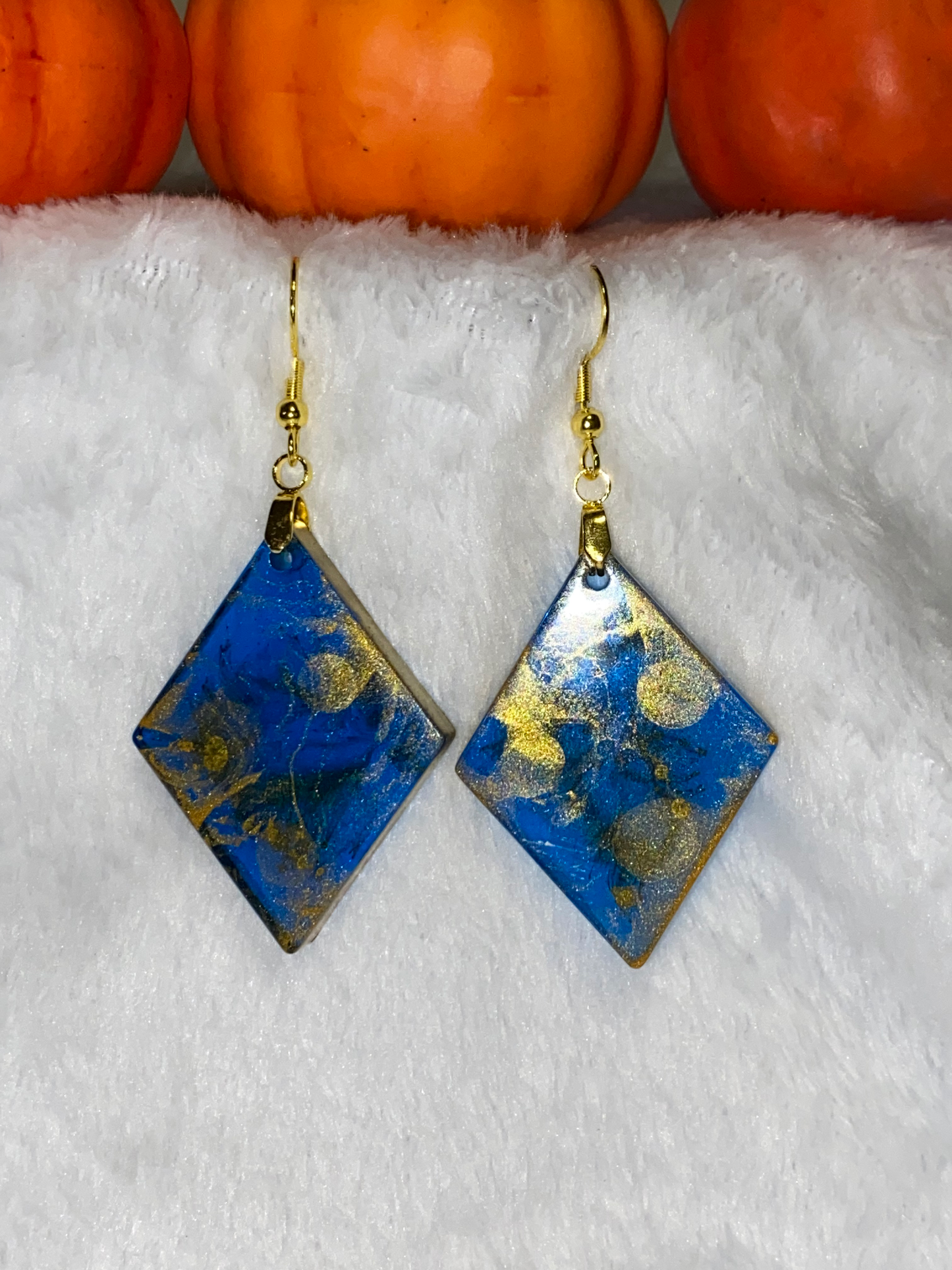 Medium Blue & Gold Resin Earrings