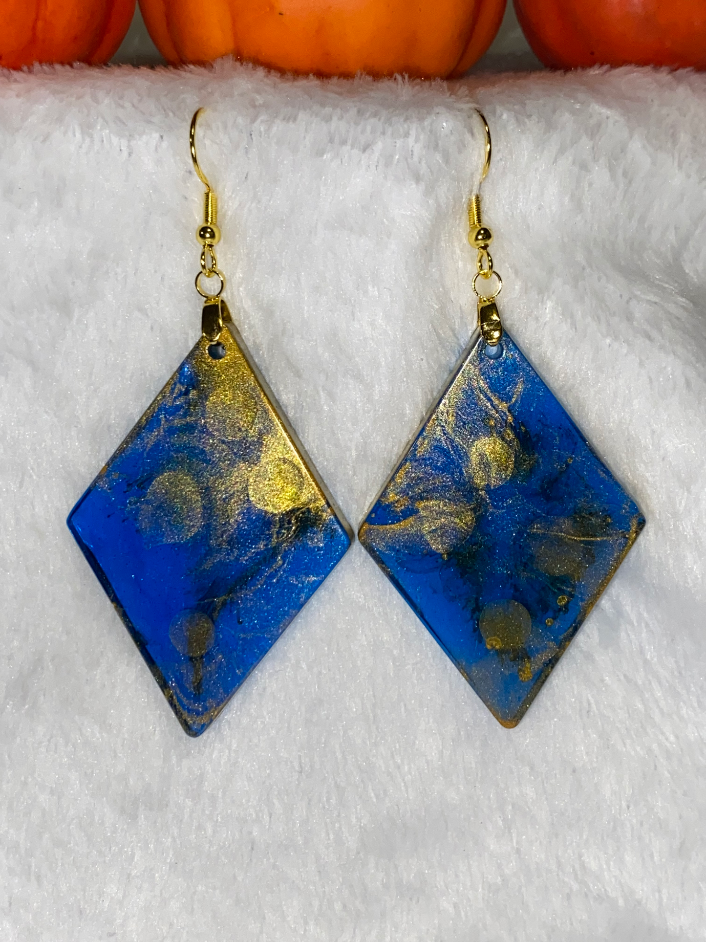 Large Blue & Gold Resin Earrings