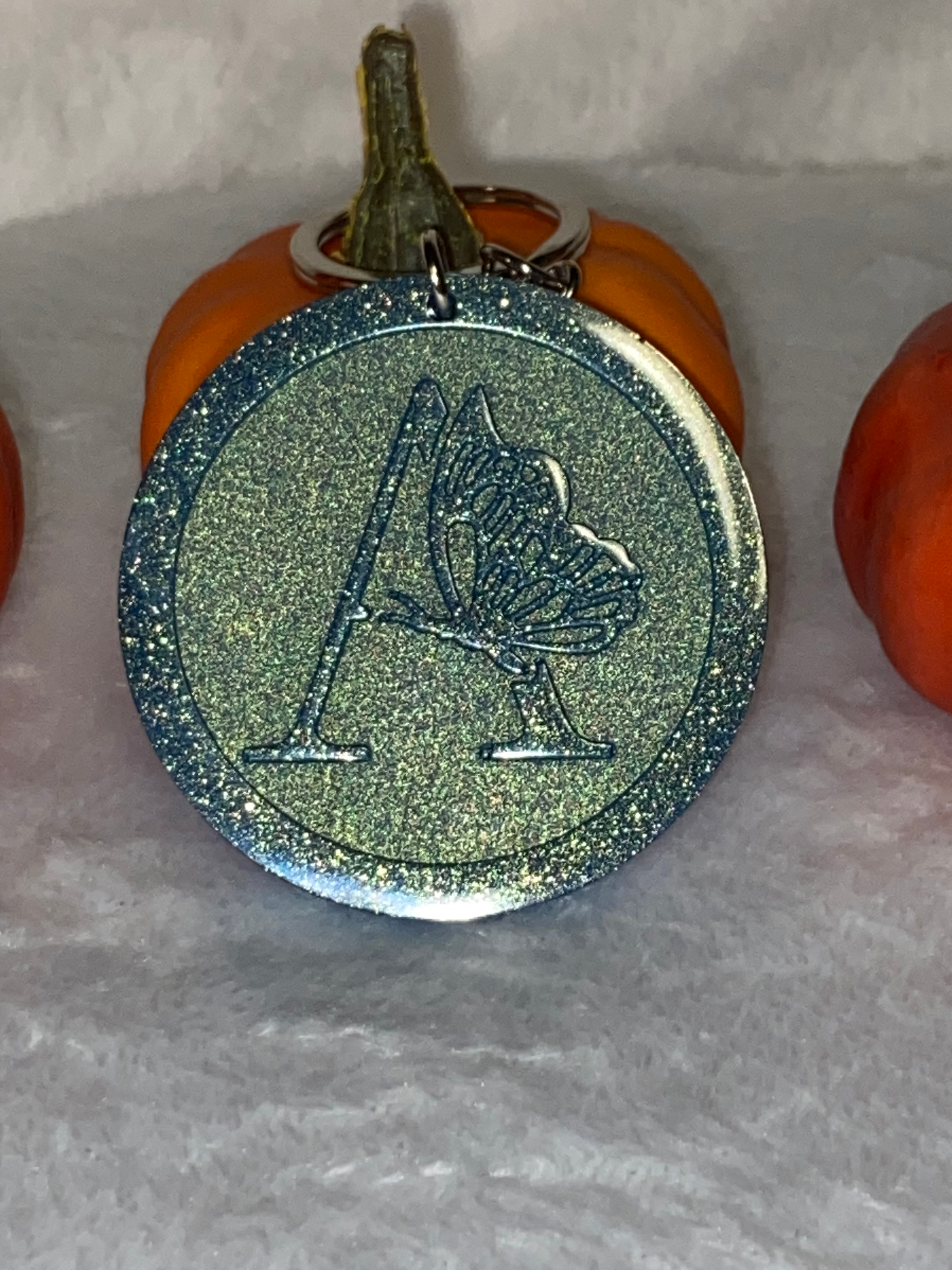 Round Letter/Symbol with Butterfly Keychains